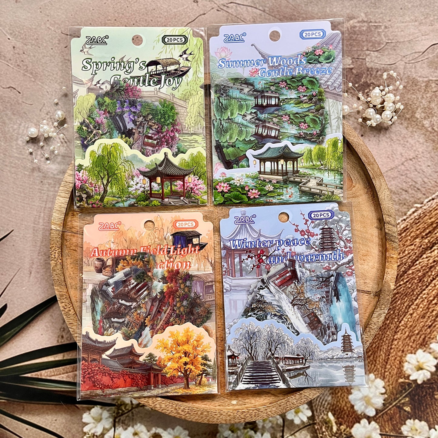 20 Pcs Four Seasons Series Retro Landscape Stickers