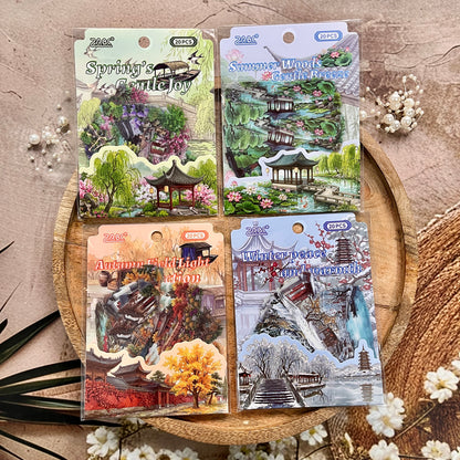 20 Pcs Four Seasons Series Retro Landscape Stickers
