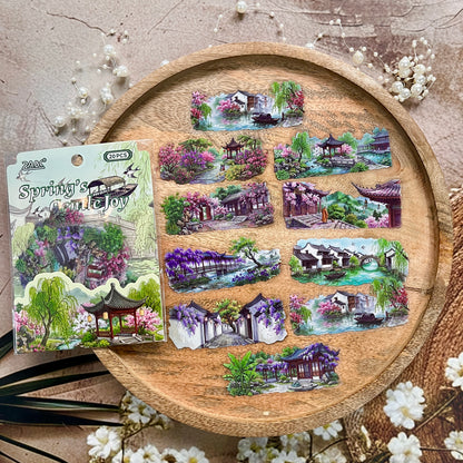 20 Pcs Four Seasons Series Retro Landscape Stickers