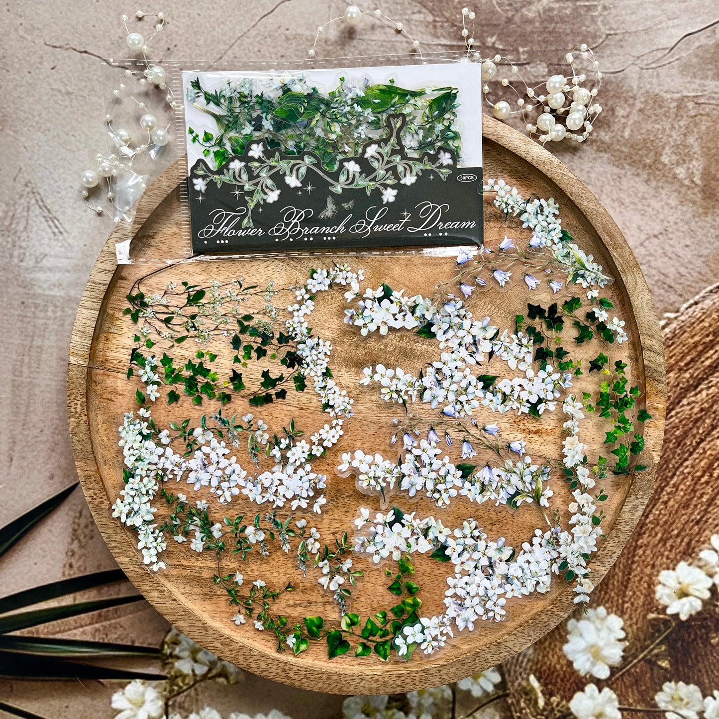 30 Pcs Flower Branch Sweet Dreams Series Flower Journaling Stickers