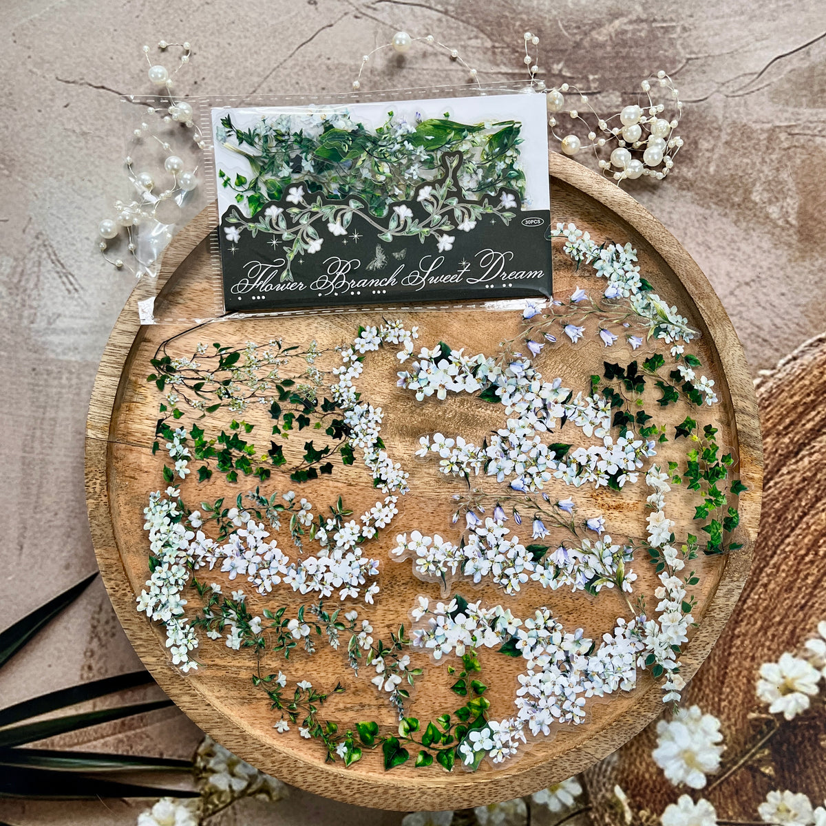 30 Pcs Flower Branch Sweet Dreams Series Flower Journaling Stickers