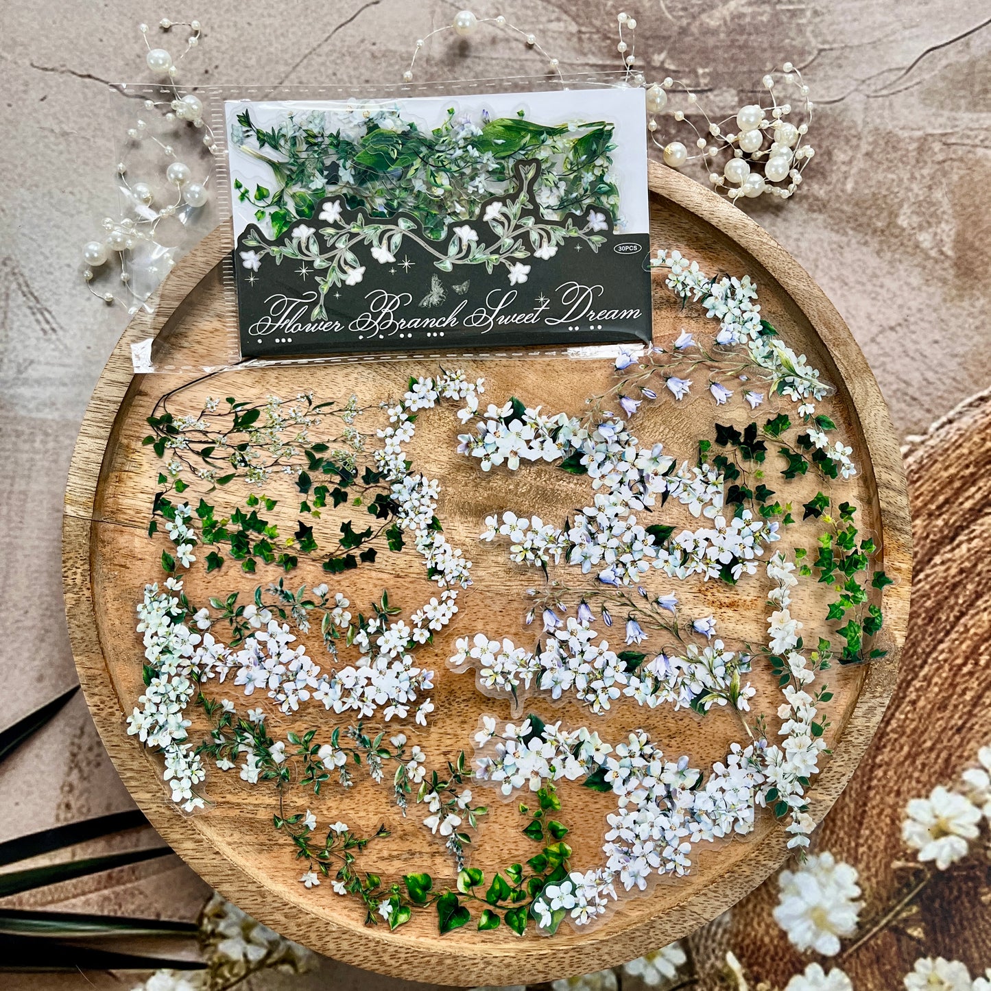 30 Pcs Flower Branch Sweet Dreams Series Flower Journaling Stickers