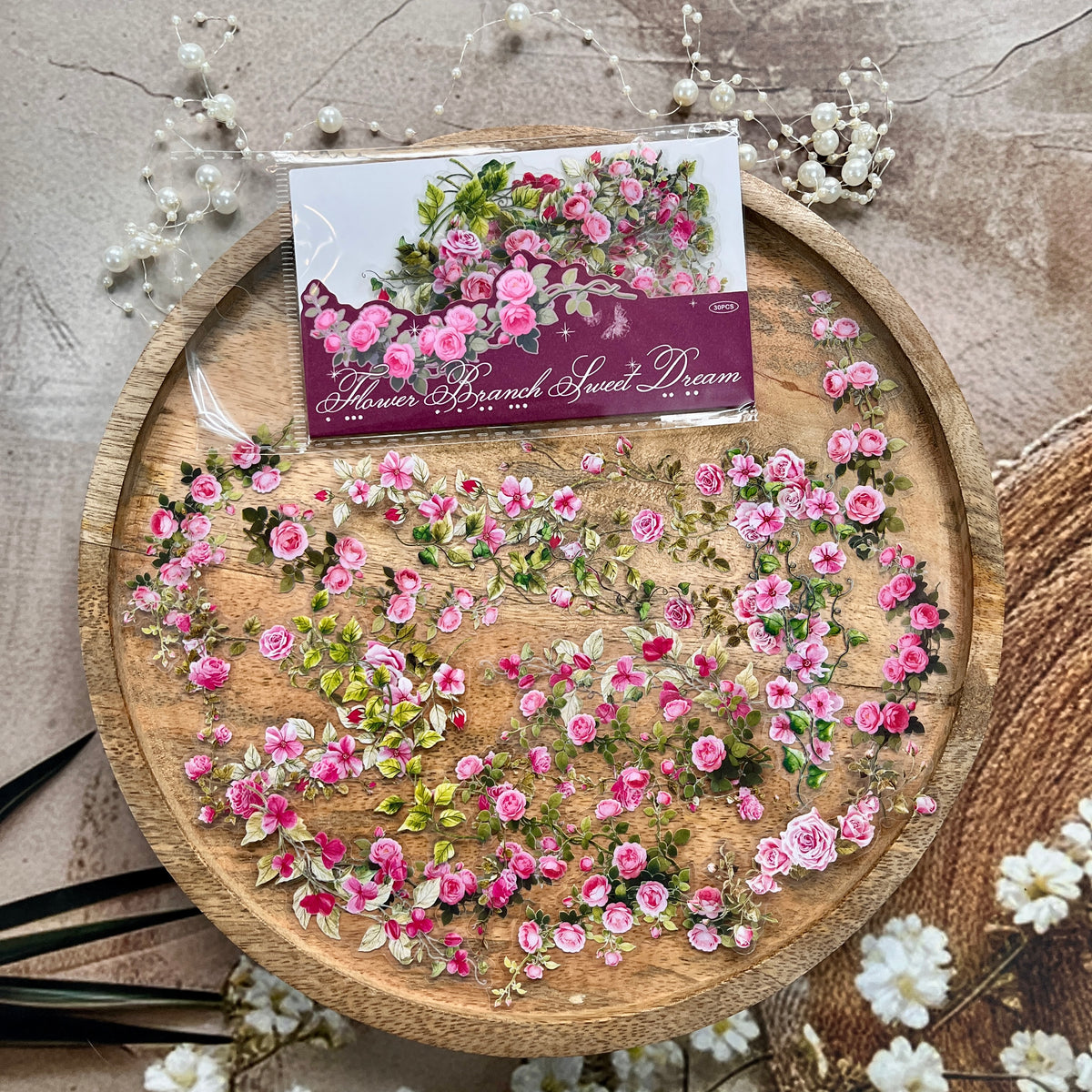 30 Pcs Flower Branch Sweet Dreams Series Flower Journaling Stickers