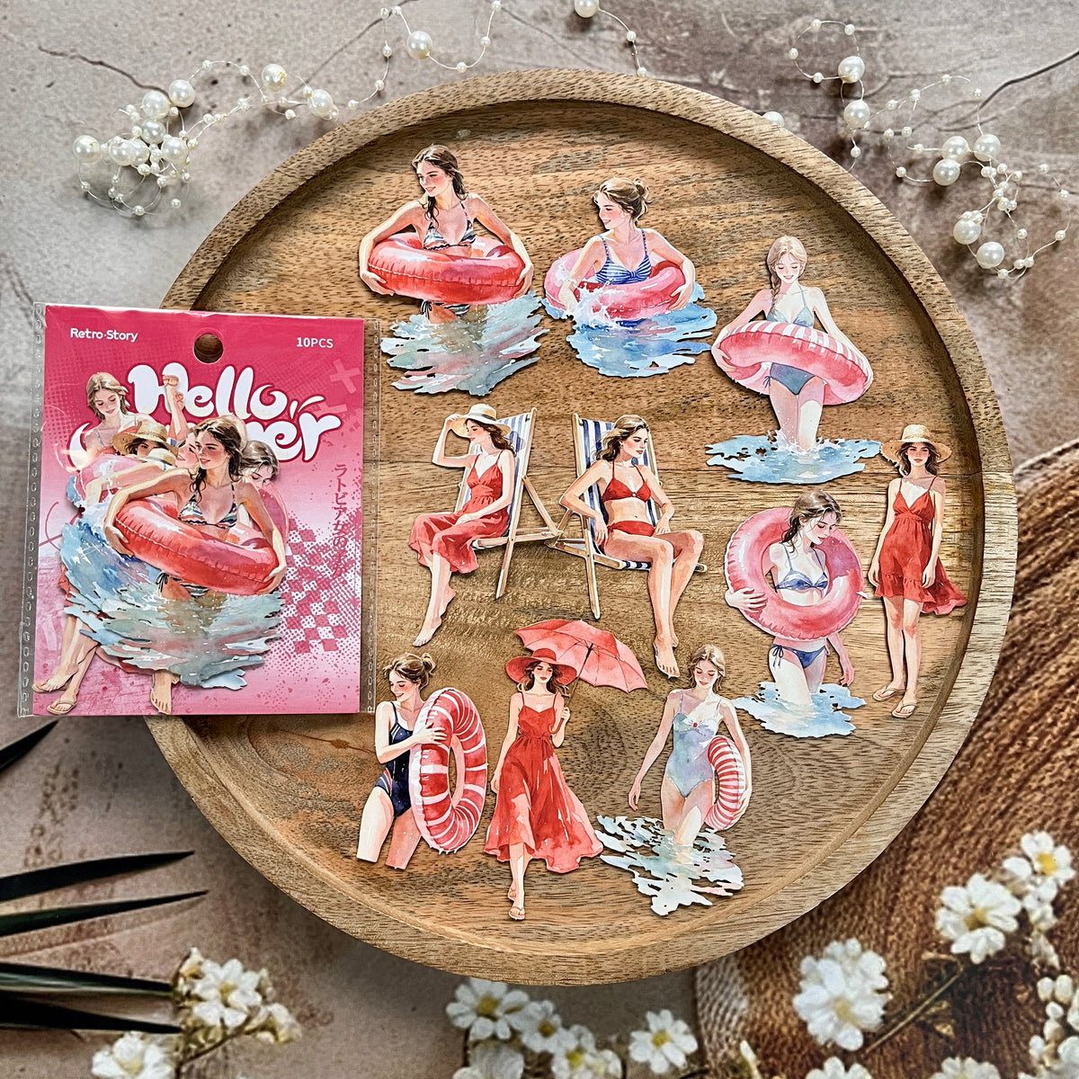 10 Pcs Hello Summer Series Summer-themed People Swimming Stickers