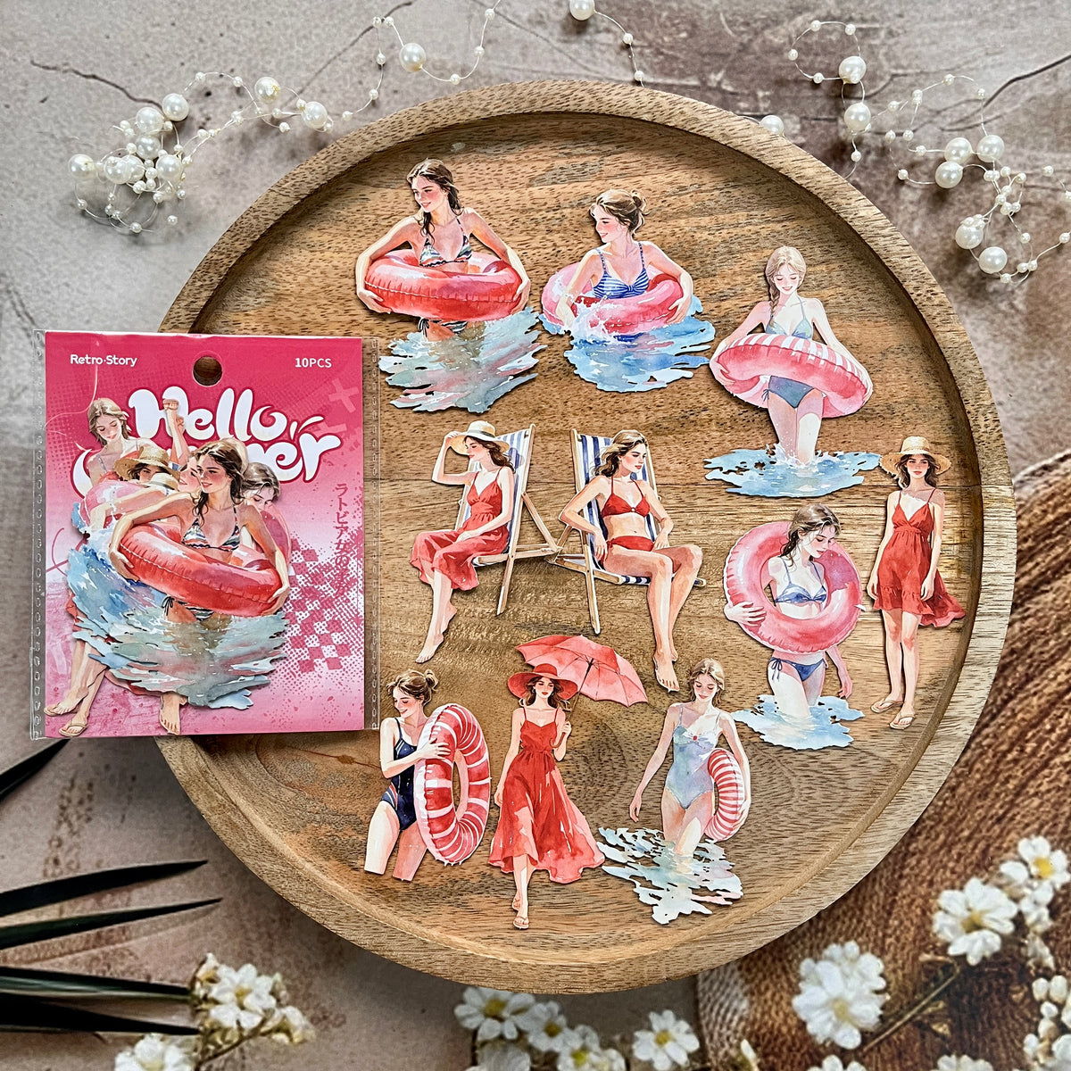 10 Pcs Hello Summer Series Summer-themed People Swimming Stickers
