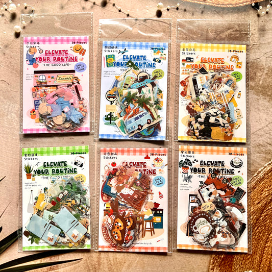 30pcs Light up Daily Series Cartoon Elements Theme Decorative Stickers