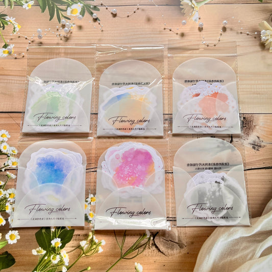 10 Pcs Flowing Colors Series Vintage Watercolor Smudge Sticker