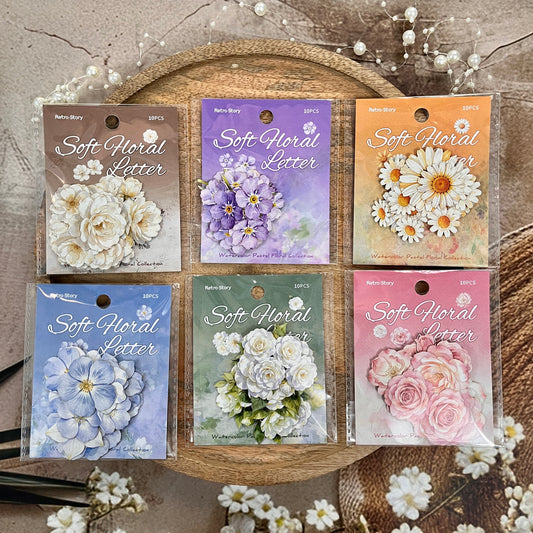 10 Pcs Light Floral Stationery Series Floral-themed Scrapbooking Stickers