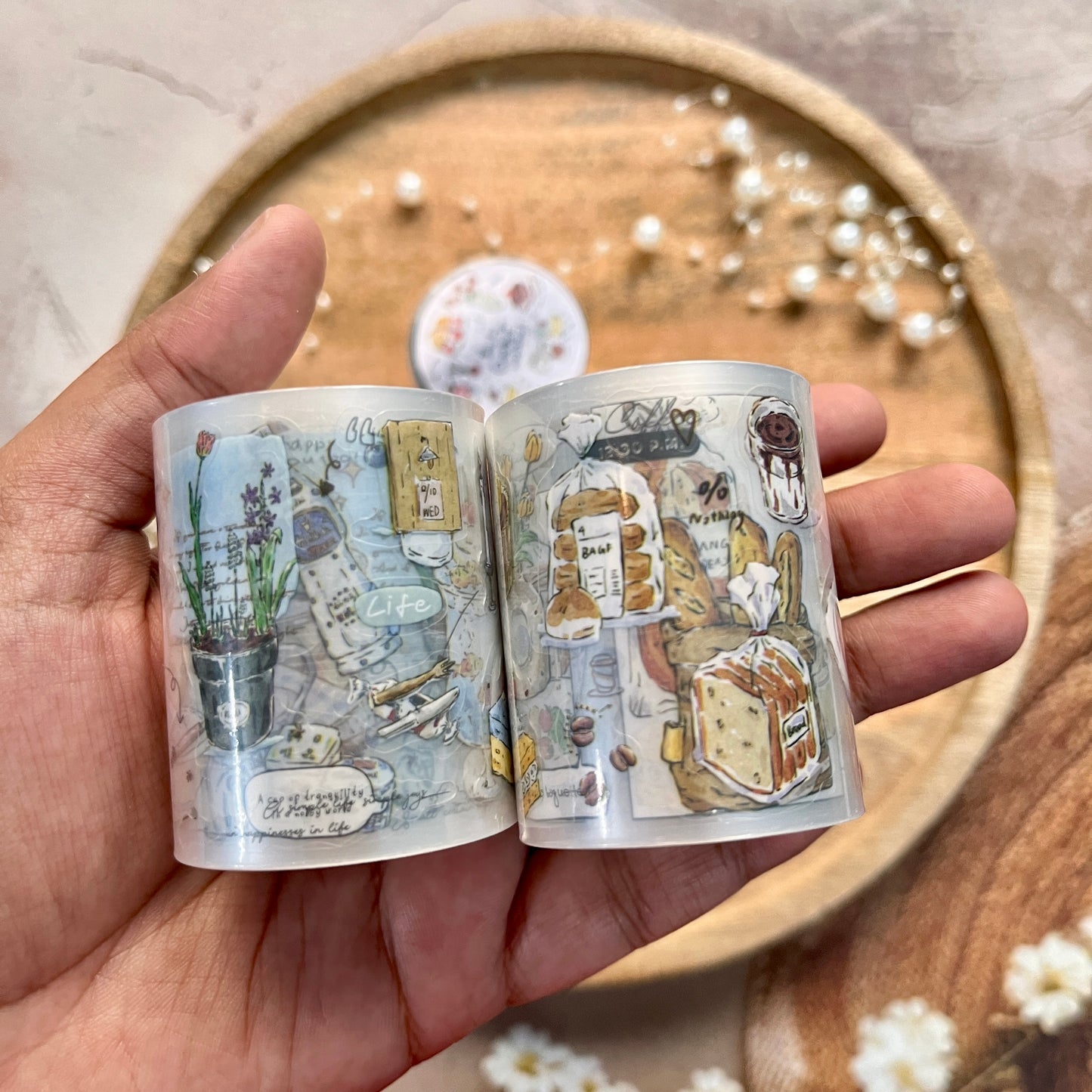 1 Roll Four Times of The Day Series Instagram Style Hand Drawn Artistic Journal Tape
