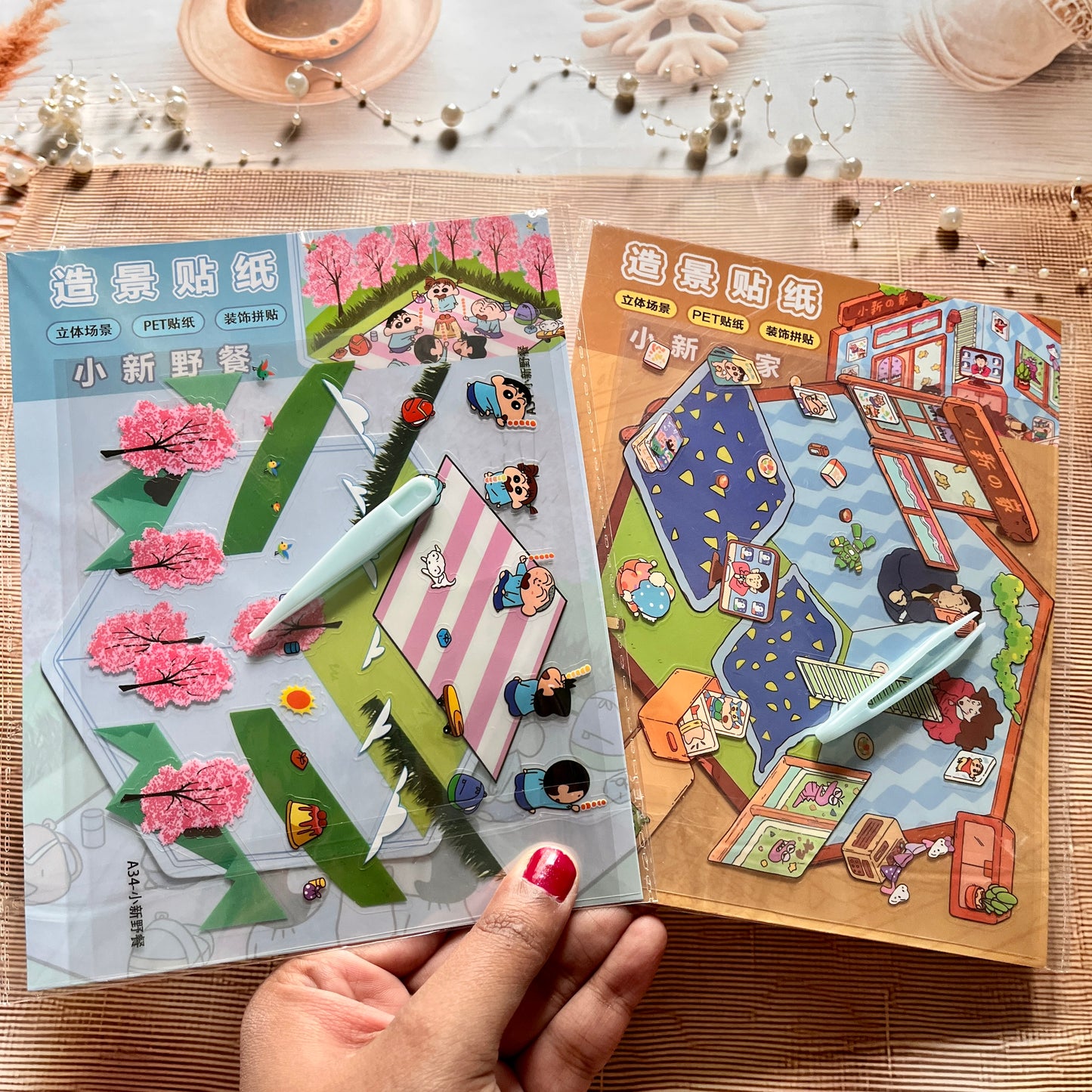 3 sheets Shinchan 3D Sticker Scenery DIY Craft Stickers