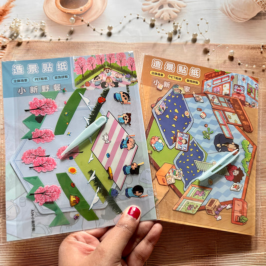 3 sheets Shinchan 3D Sticker Scenery DIY Craft Stickers