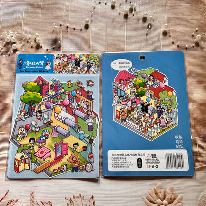 3 Sheets Doraemon Theme 3D landscape Scenery Stickers