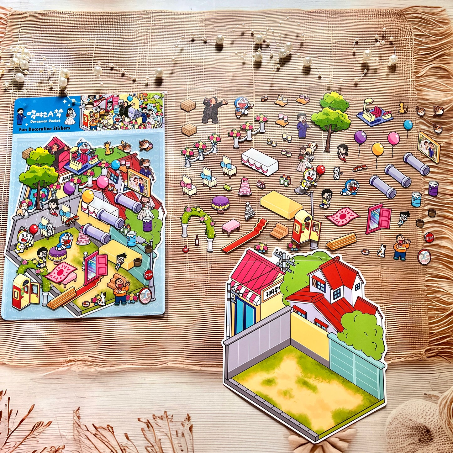 3 Sheets Doraemon Theme 3D landscape Scenery Stickers