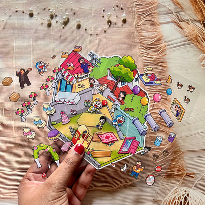 3 Sheets Doraemon Theme 3D landscape Scenery Stickers