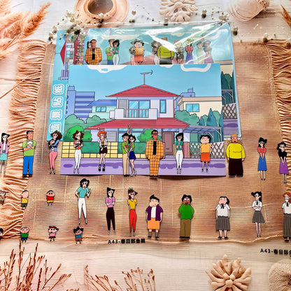 3 Sheets Shinchan Spring Group Photo Scenery Stickers