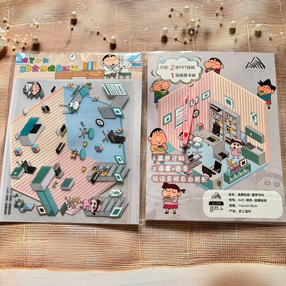 3 sheets Shinchan Scenes 3D Scenery Cute Cartoon Stickers