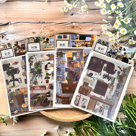 3 Sheets Window Scenery Series Scrapbooking Stickers