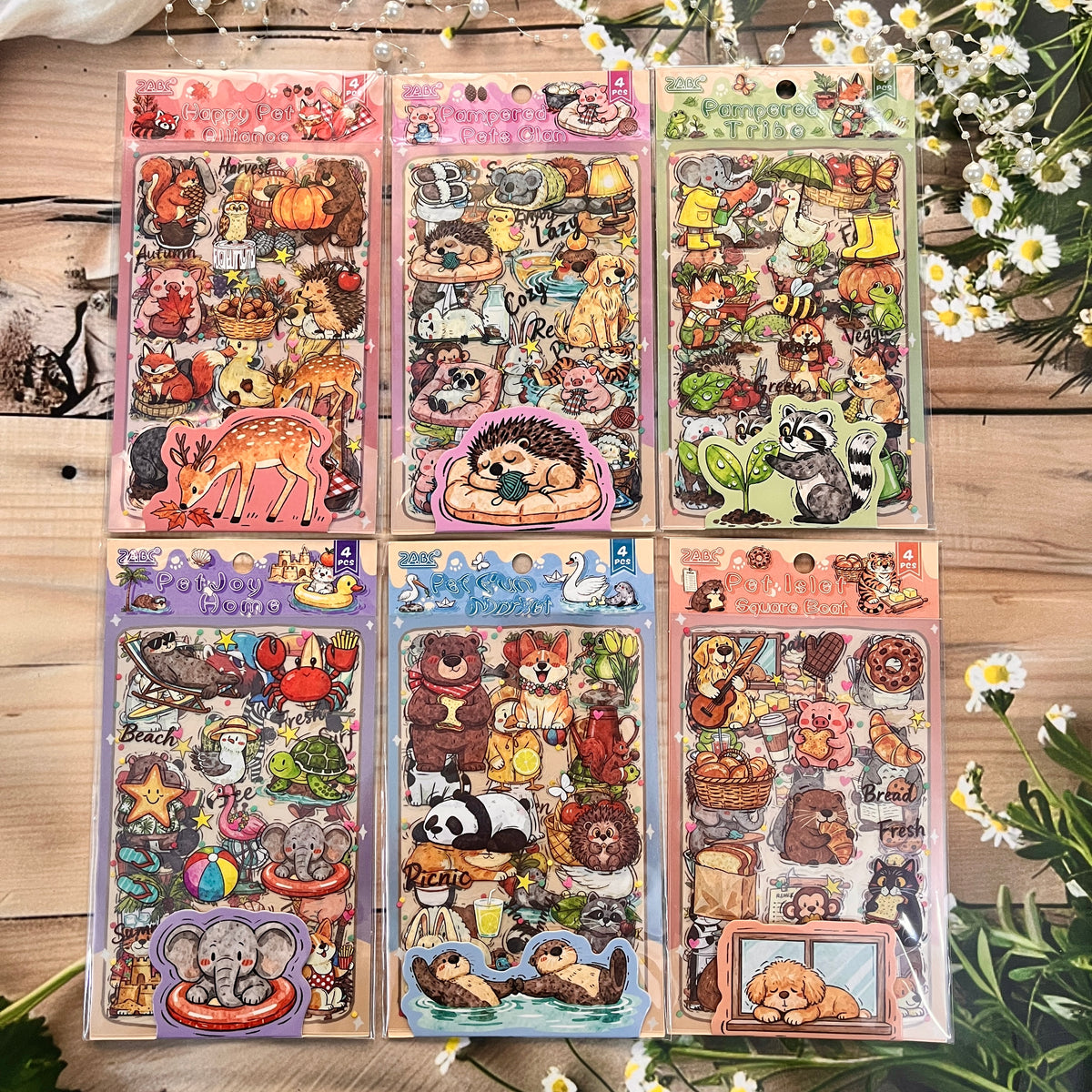 4 Sheets Cute Pet City Series Cartoon Stickers for Journaling