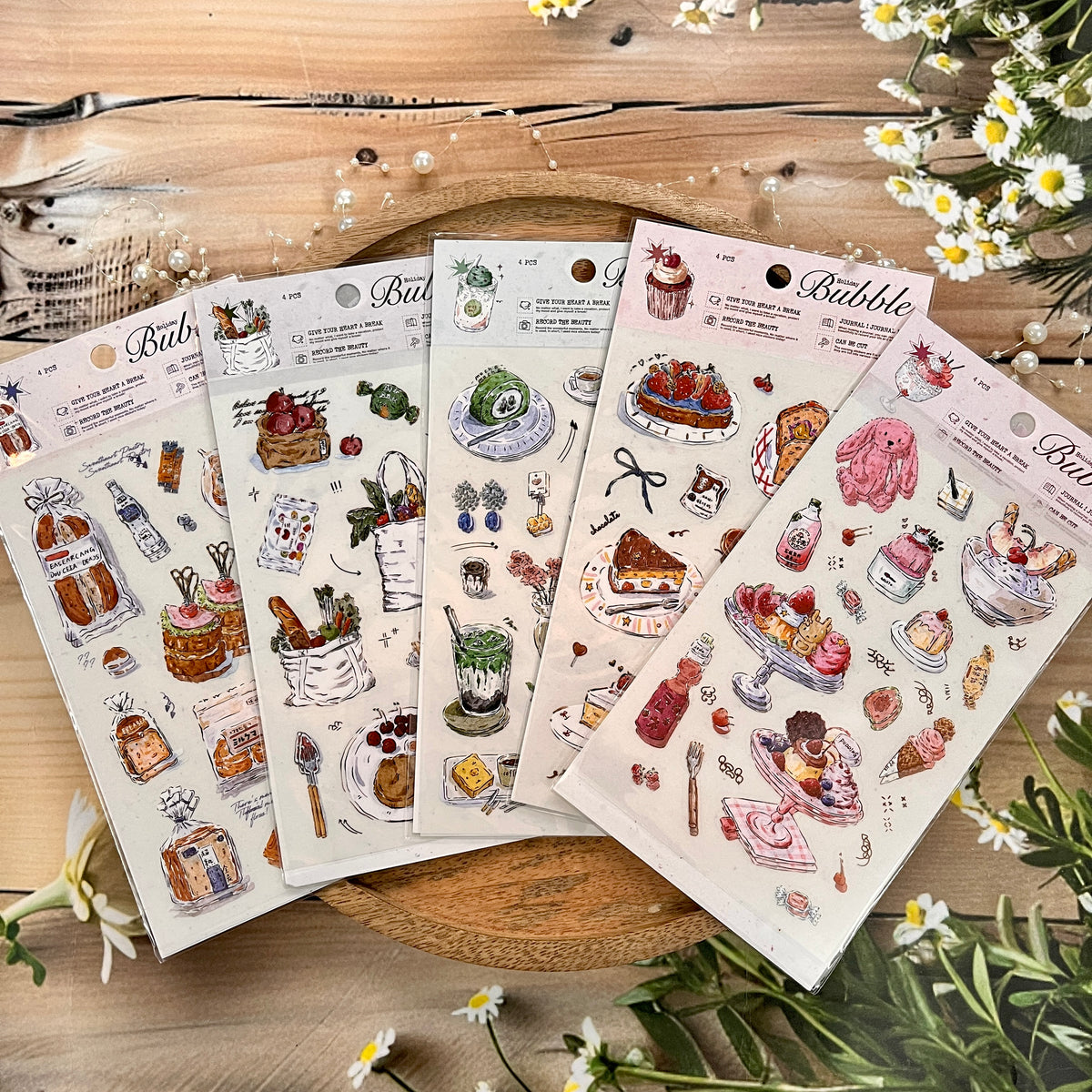 4 Sheets Foam Holiday Series Watercolor Food Decorative Stickers