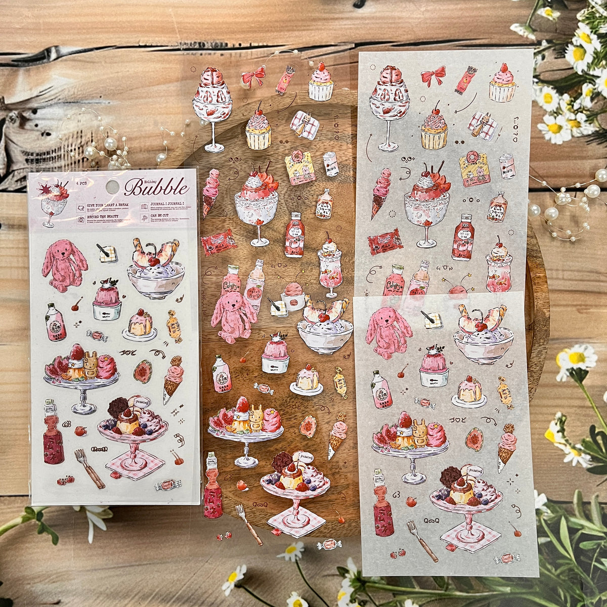 4 Sheets Foam Holiday Series Watercolor Food Decorative Stickers