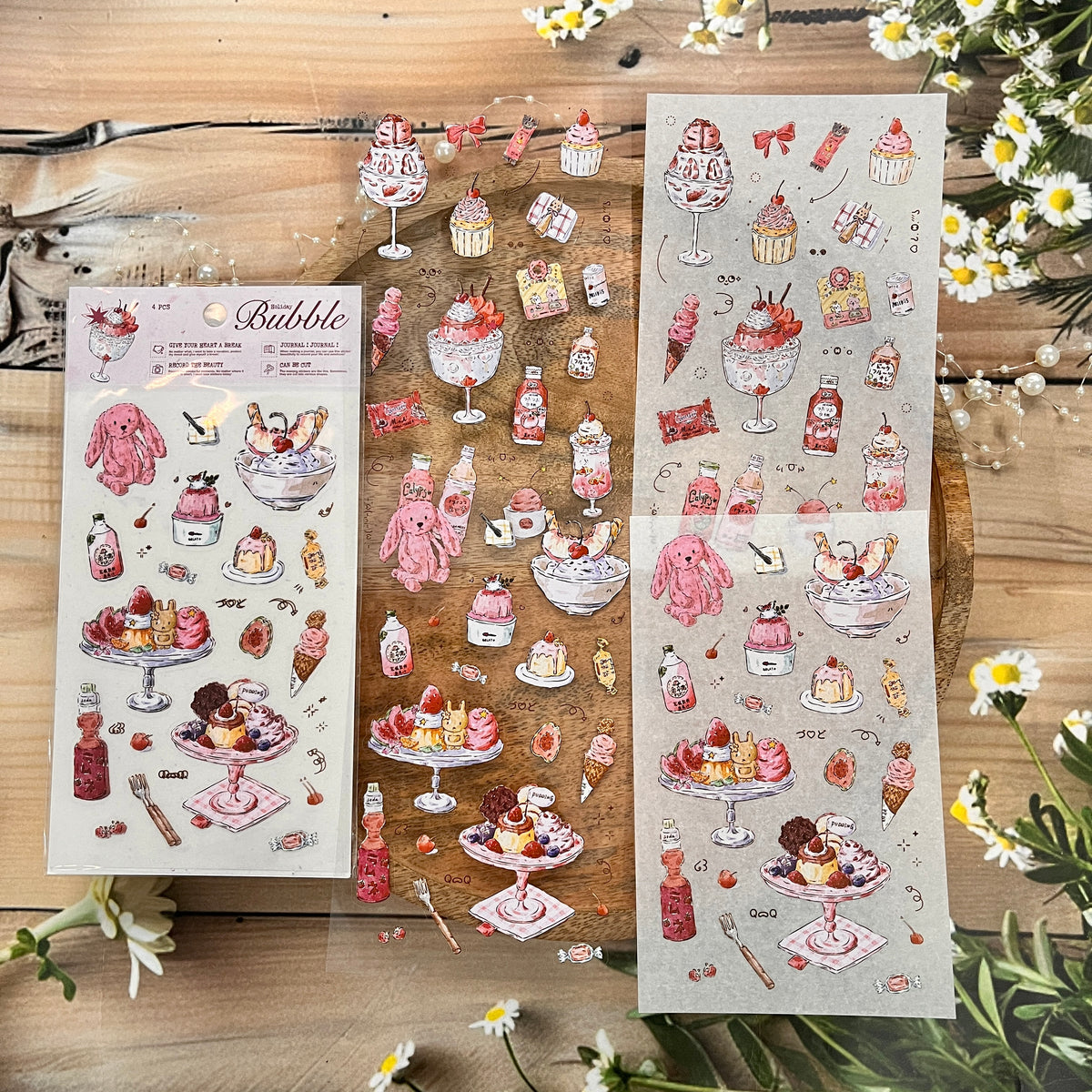 4 Sheets Foam Holiday Series Watercolor Food Decorative Stickers