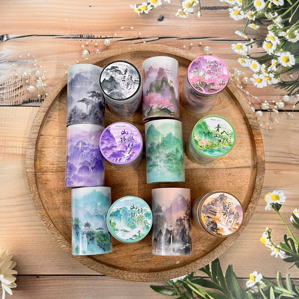 1 Roll A Pillow of Green Mountains Series Traditional Chinese Landscape Tape