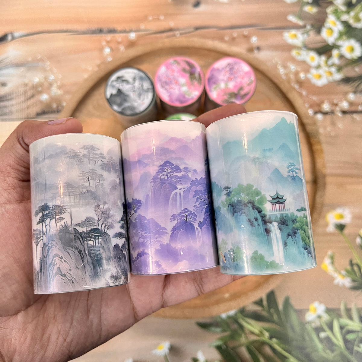 1 Roll A Pillow of Green Mountains Series Traditional Chinese Landscape Tape