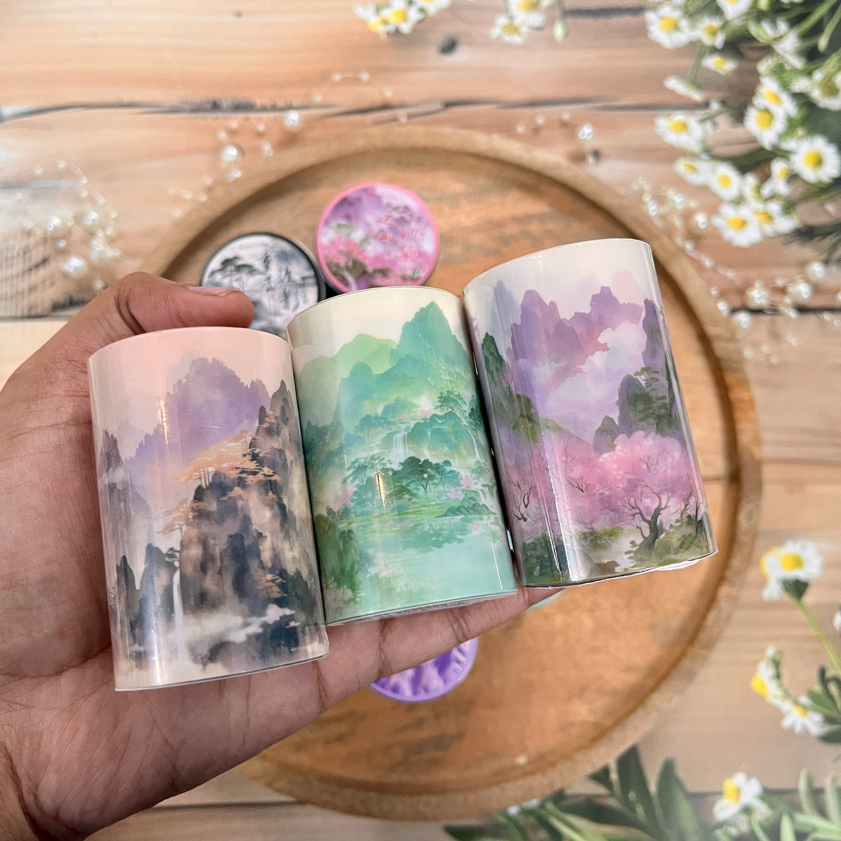 1 Roll A Pillow of Green Mountains Series Traditional Chinese Landscape Tape