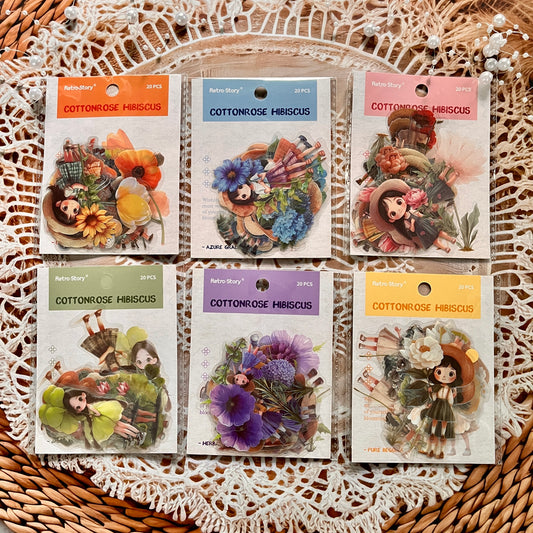 20 Pcs Hibiscus Series Fairy Tale Cute Girl Stickers