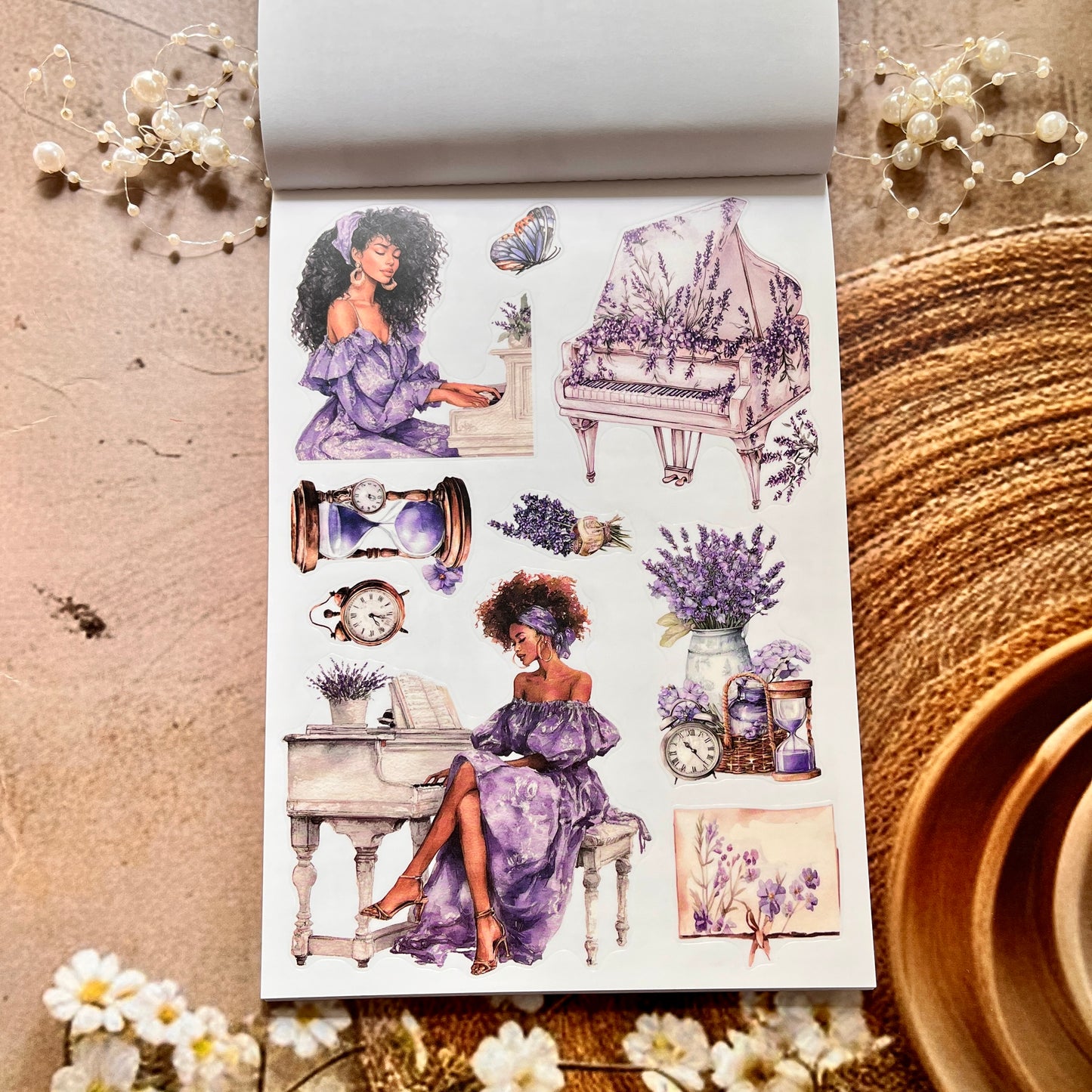 20 Sheets Song of Lavender Pretty Retro Character Sticker Book