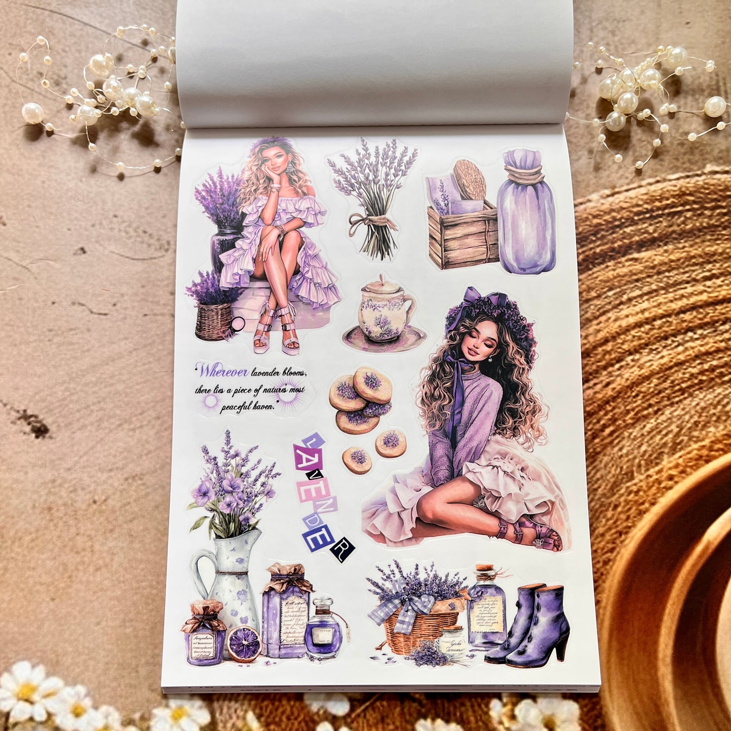 20 Sheets Song of Lavender Pretty Retro Character Sticker Book