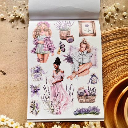 20 Sheets Song of Lavender Pretty Retro Character Sticker Book