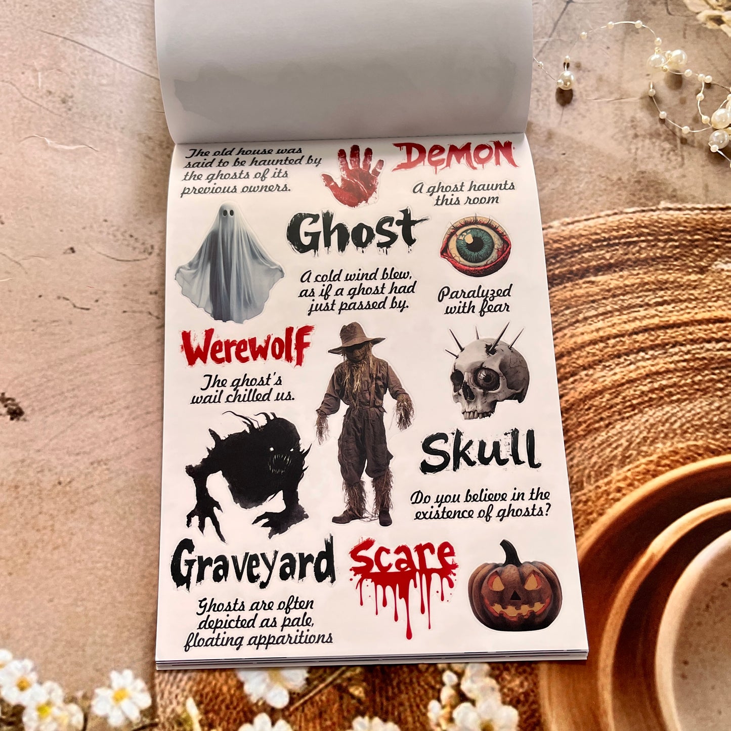 20 Sheets The Silent Fear Scary Ghost Sticker Book