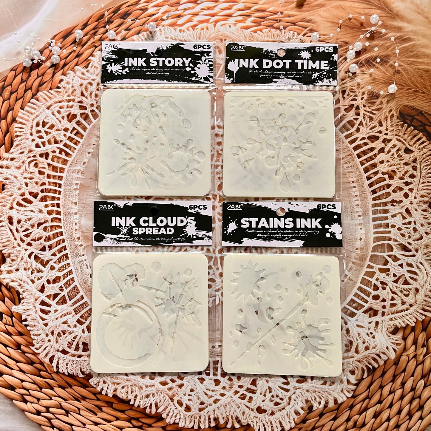 6pcs Ink Drop PET Painting Stencil Set