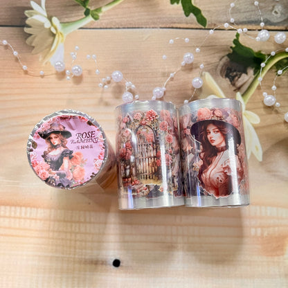 60mm*2M/Roll Rose Rambing Curly Retro Girl Tape Series PET tape