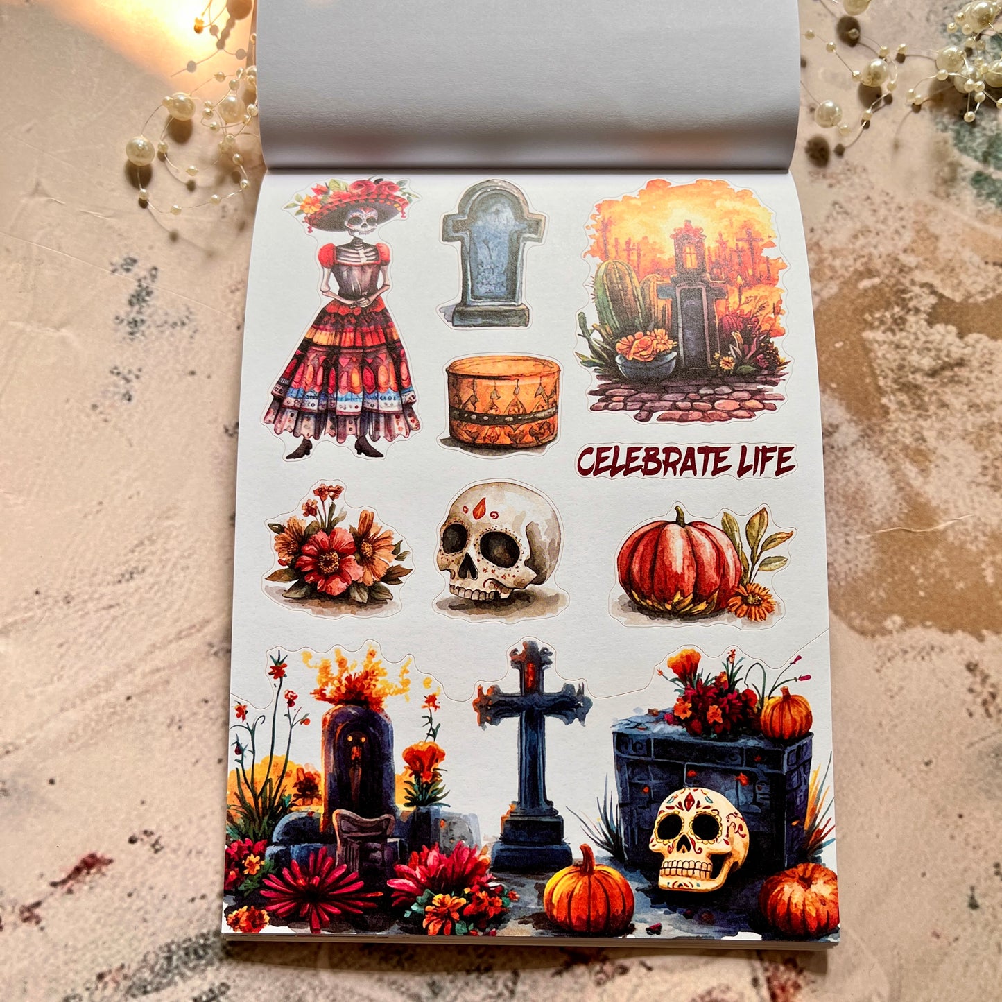 20 Sheets Dance of the Dead Ghost Retro Journal Sticker Book