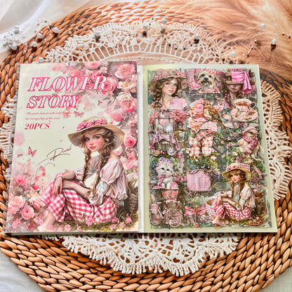 20 Sheets Memory Time series Vintage Plant Flower Character Landscape Sticker Book