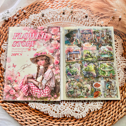 20 Sheets Memory Time series Vintage Plant Flower Character Landscape Sticker Book