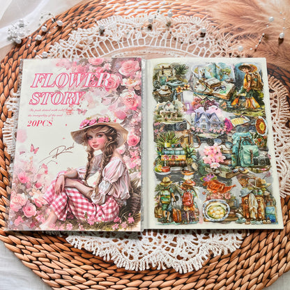 20 Sheets Memory Time series Vintage Plant Flower Character Landscape Sticker Book