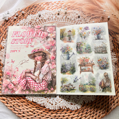 20 Sheets Memory Time series Vintage Plant Flower Character Landscape Sticker Book