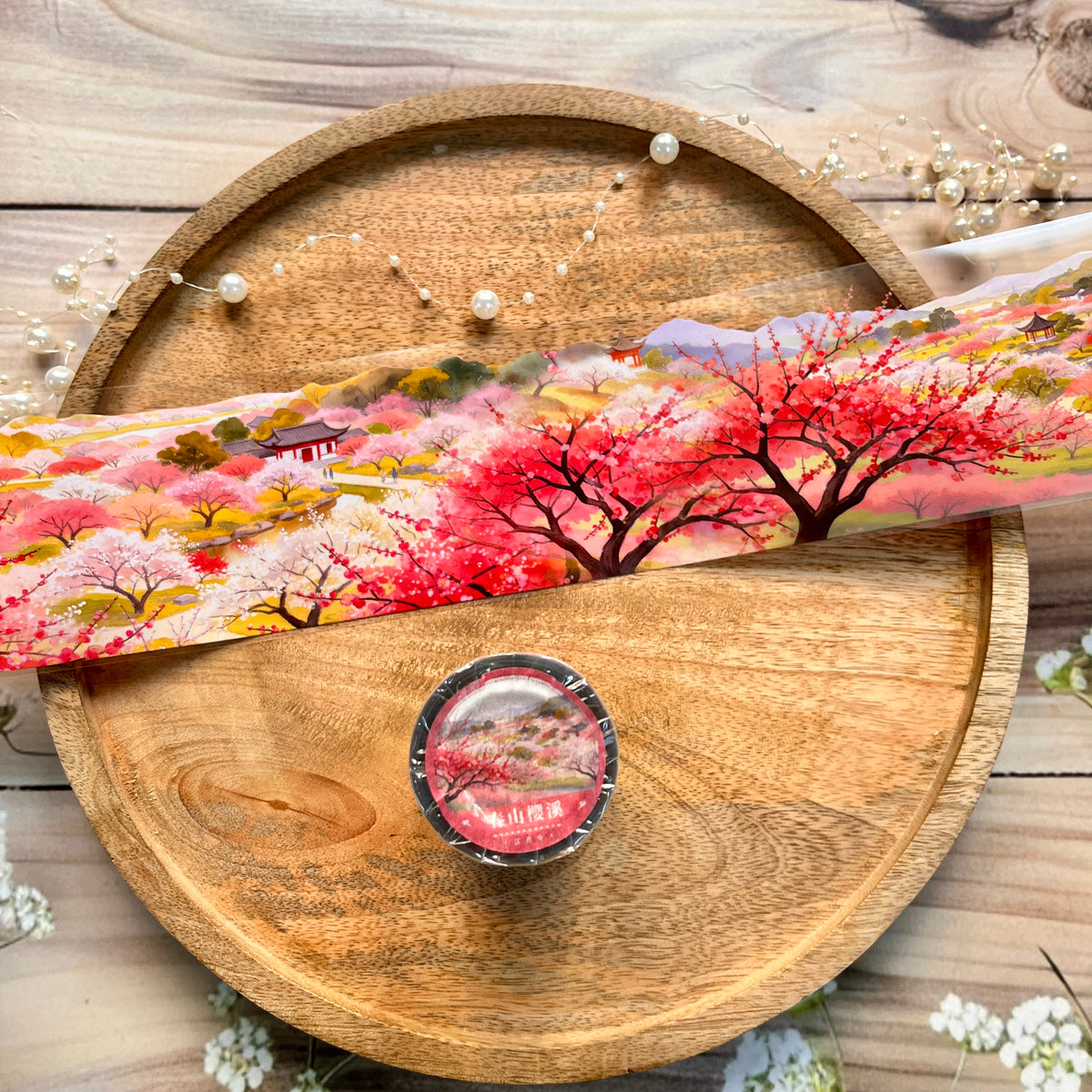 1 Roll Spring Mountain Cherry Blossom Stream Pet Tape For Scrapbooking
