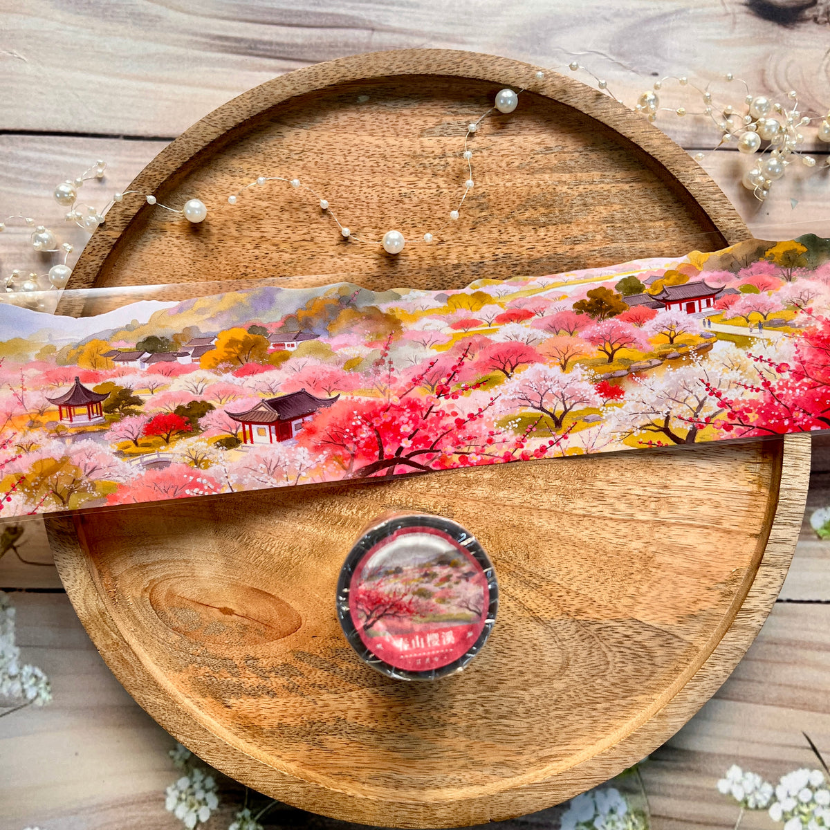 1 Roll Spring Mountain Cherry Blossom Stream Pet Tape For Scrapbooking