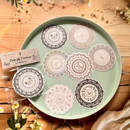 20 Pcs Vintage Die Cut Sticker Pack Lace Dream Collection Circle Border Backing Stickers