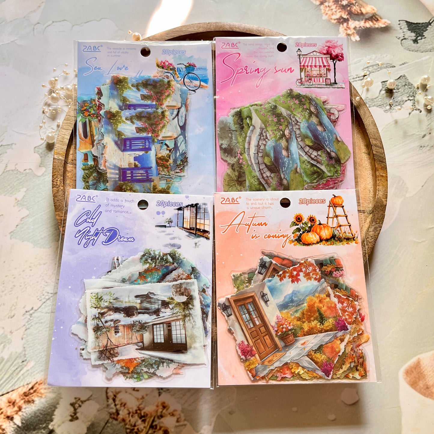 20 Pcs Four Seasons String Song Landscape PET Stickers for Journaling