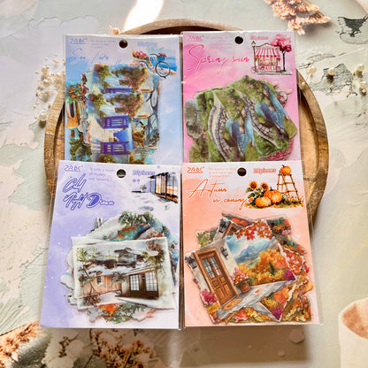 20 Pcs Four Seasons String Song Landscape PET Stickers for Journaling