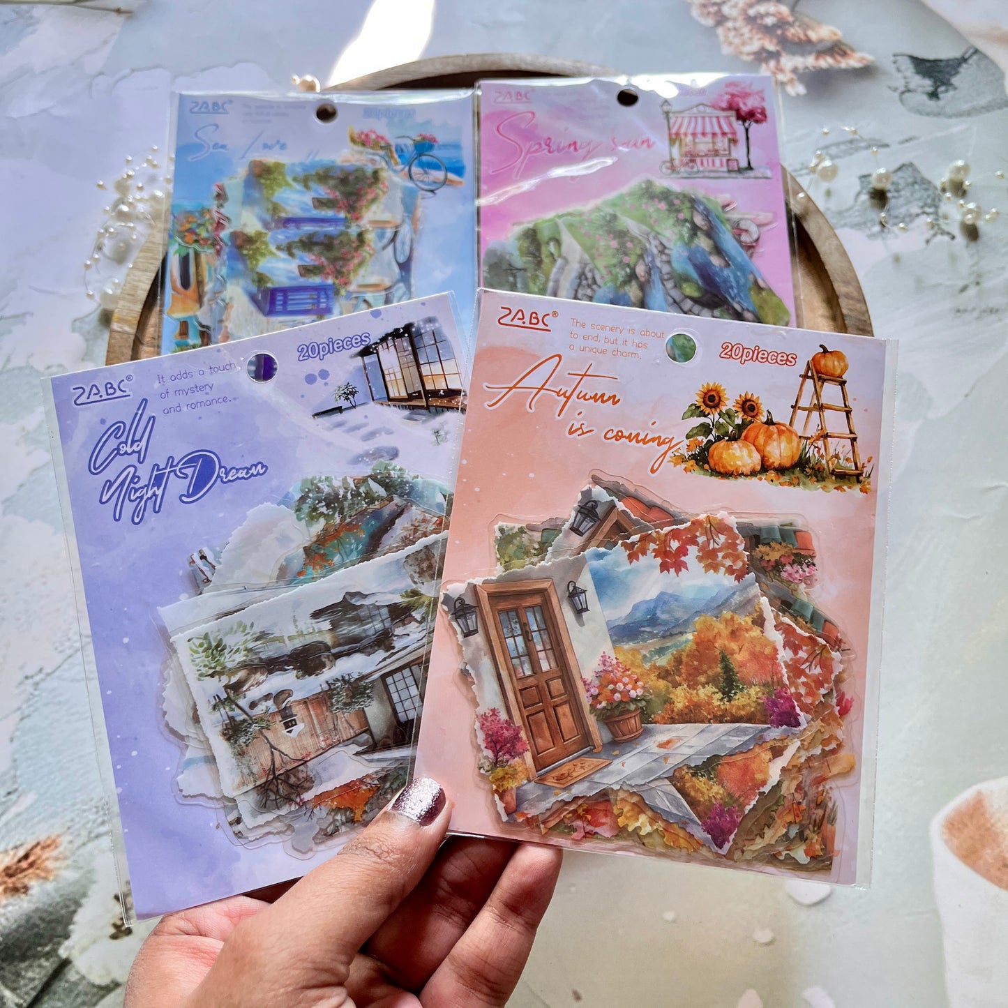 20 Pcs Four Seasons String Song Landscape PET Stickers for Journaling