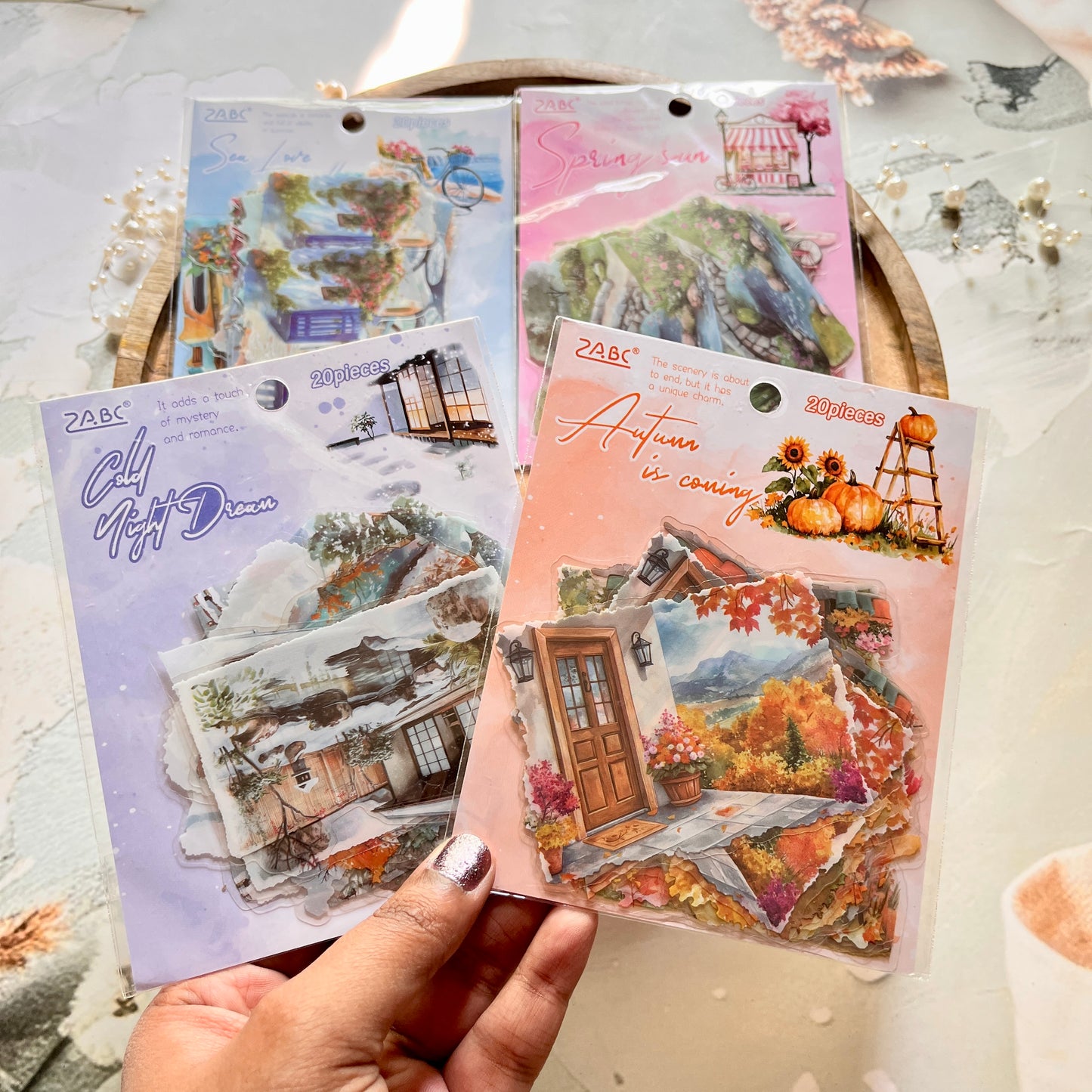 20 Pcs Four Seasons String Song Landscape PET Stickers for Journaling