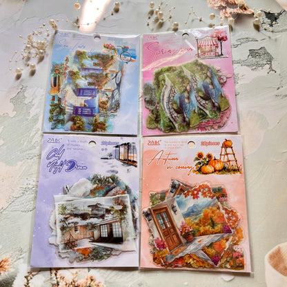 20 Pcs Four Seasons String Song Landscape PET Stickers for Journaling