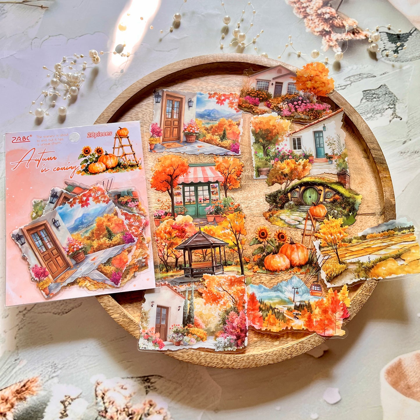 20 Pcs Four Seasons String Song Landscape PET Stickers for Journaling