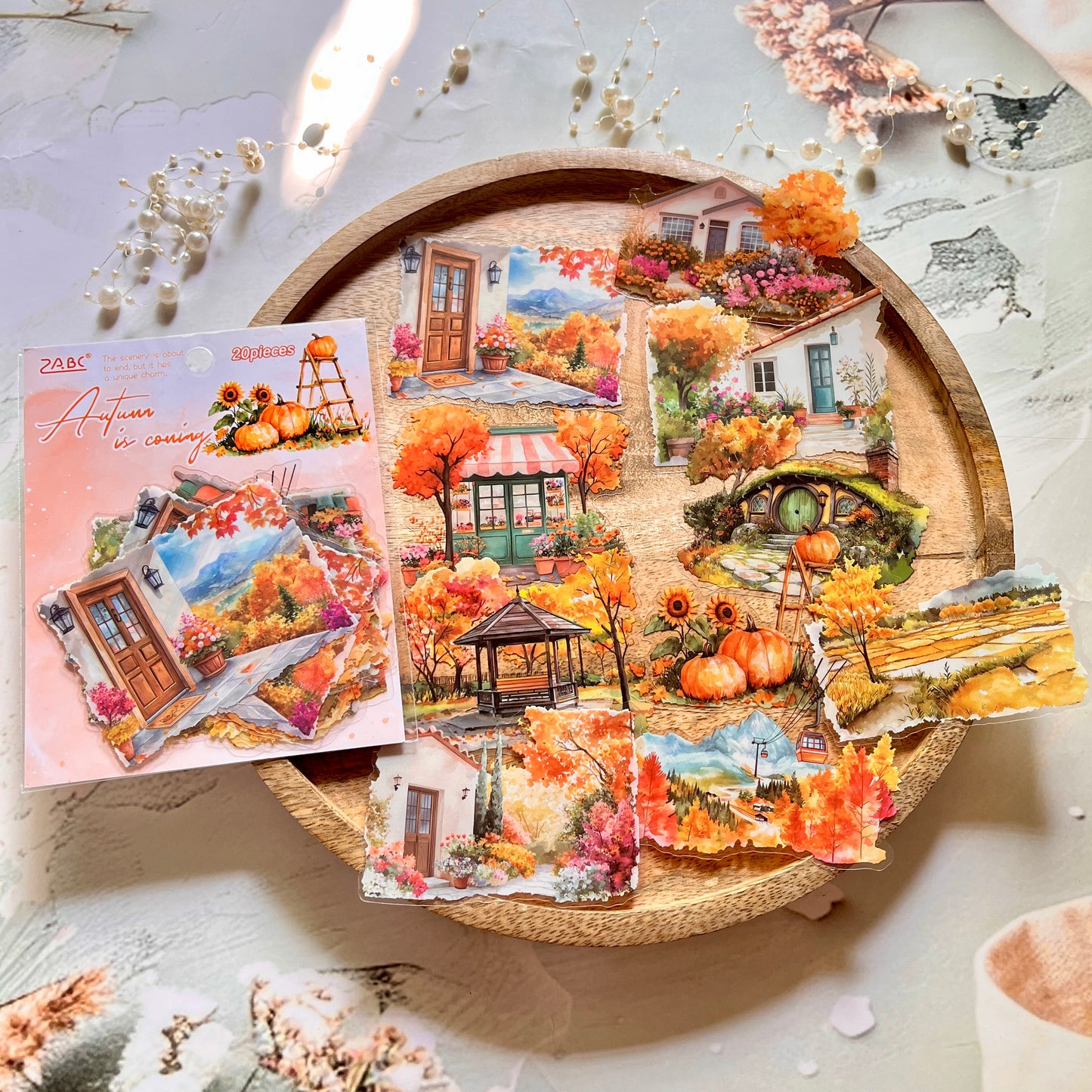 20 Pcs Four Seasons String Song Landscape PET Stickers for Journaling